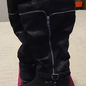 SO Black Over the Knee Boots with Zipper Detail